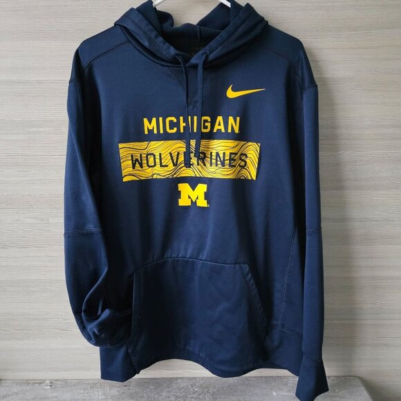 Nike University of Michigan Wolverines Hoodie Large Blue Yellow Polyester Size L - Picture 2 of 15